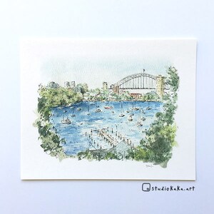Konsttryck av Sydney Harbour Bridge / Australisk gåva / Landskapskonstverk / Akvarell av Sydney-ikonen bild 4