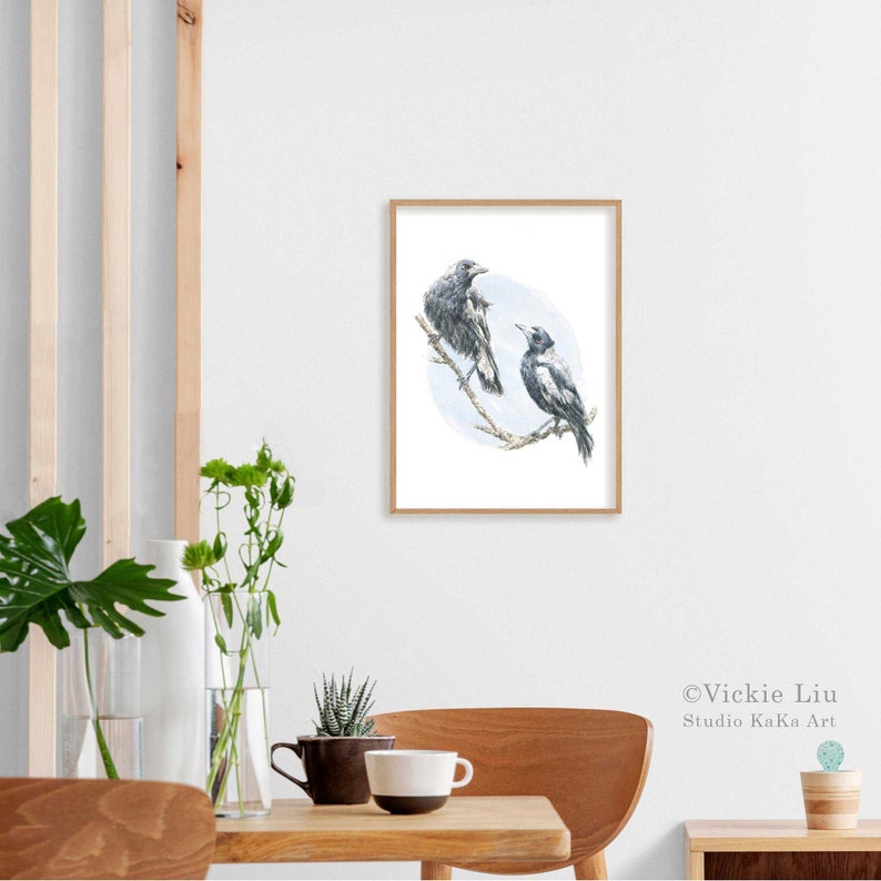 Magpie Bird Art Print // Australian Wildlife Print, Watercolour Illustration, Magpie painting, Bird Wall Print, Black Bird, Mothers Day Gift image 6