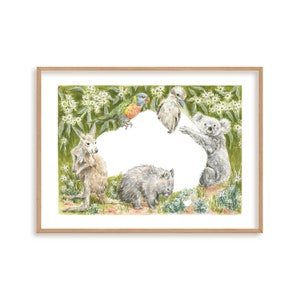 Australian Animals Art Print // Nursery Art Print, Australian Souvenir Print, Native Wildlife Watercolour, Wombat, Kangaroo, Koala