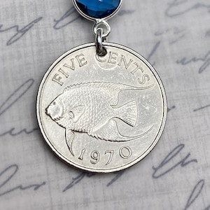 Details about   1970 Bermuda 5 Cent Queen Angel Fish Wildlife BU Coin Sterling Silver Necklace 