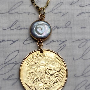 2002 Brazil 25 Centavos Coin Necklace Genuine Freshwater