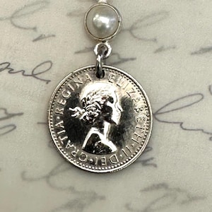 Vintage 1960 United Kingdom UK Lucky Six Pence (SixPence) Coin Necklace Pendant