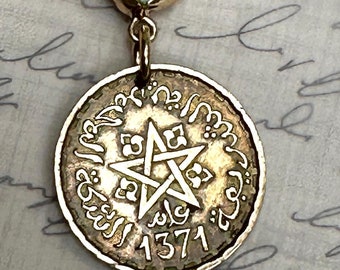 Vintage 1952 Morocco 20 Francs Coin Necklace Pendant. Arabic Year 1371.  Choose from 3 Settings
