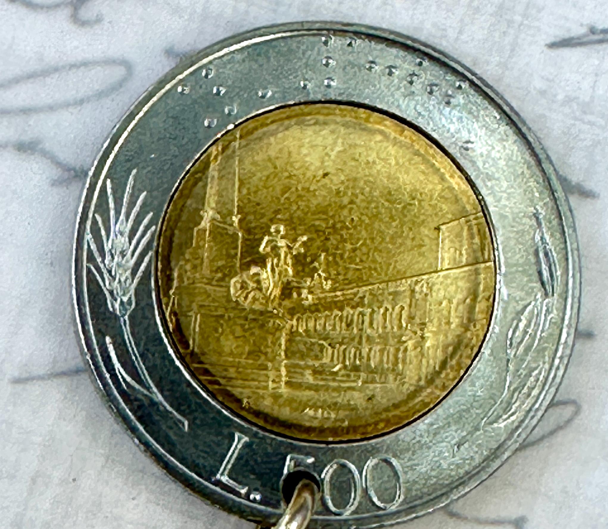 1991年イタリア500リラ硬貨ネックレスペンダント。3種類のセッティング