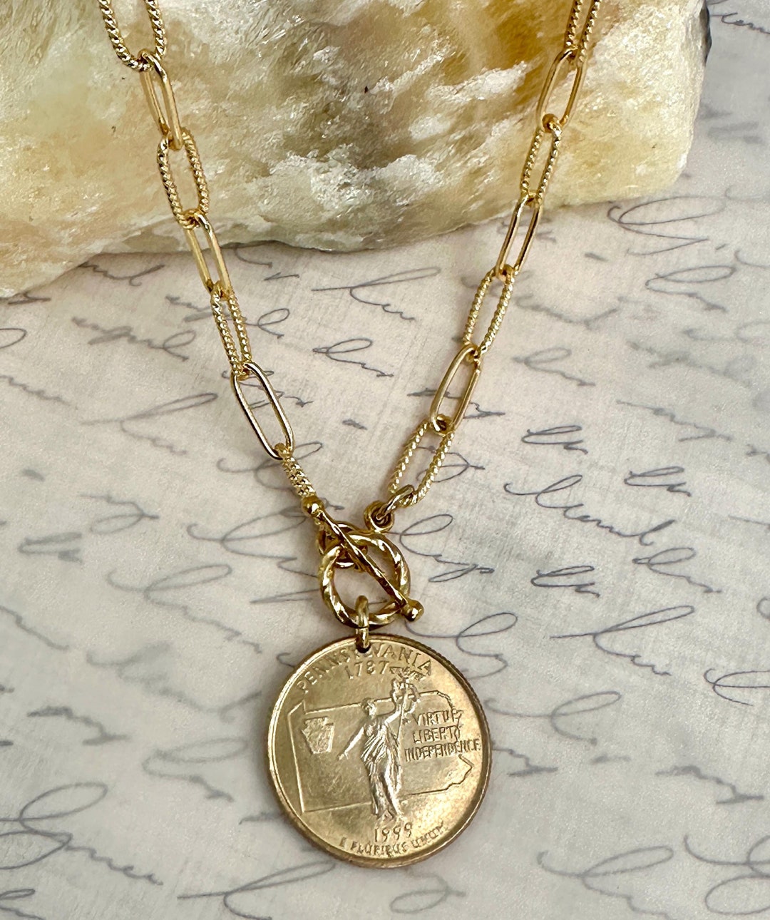 イエロー ゴールド プレート コイン ネックレス 硬貨 14K ペンダント 