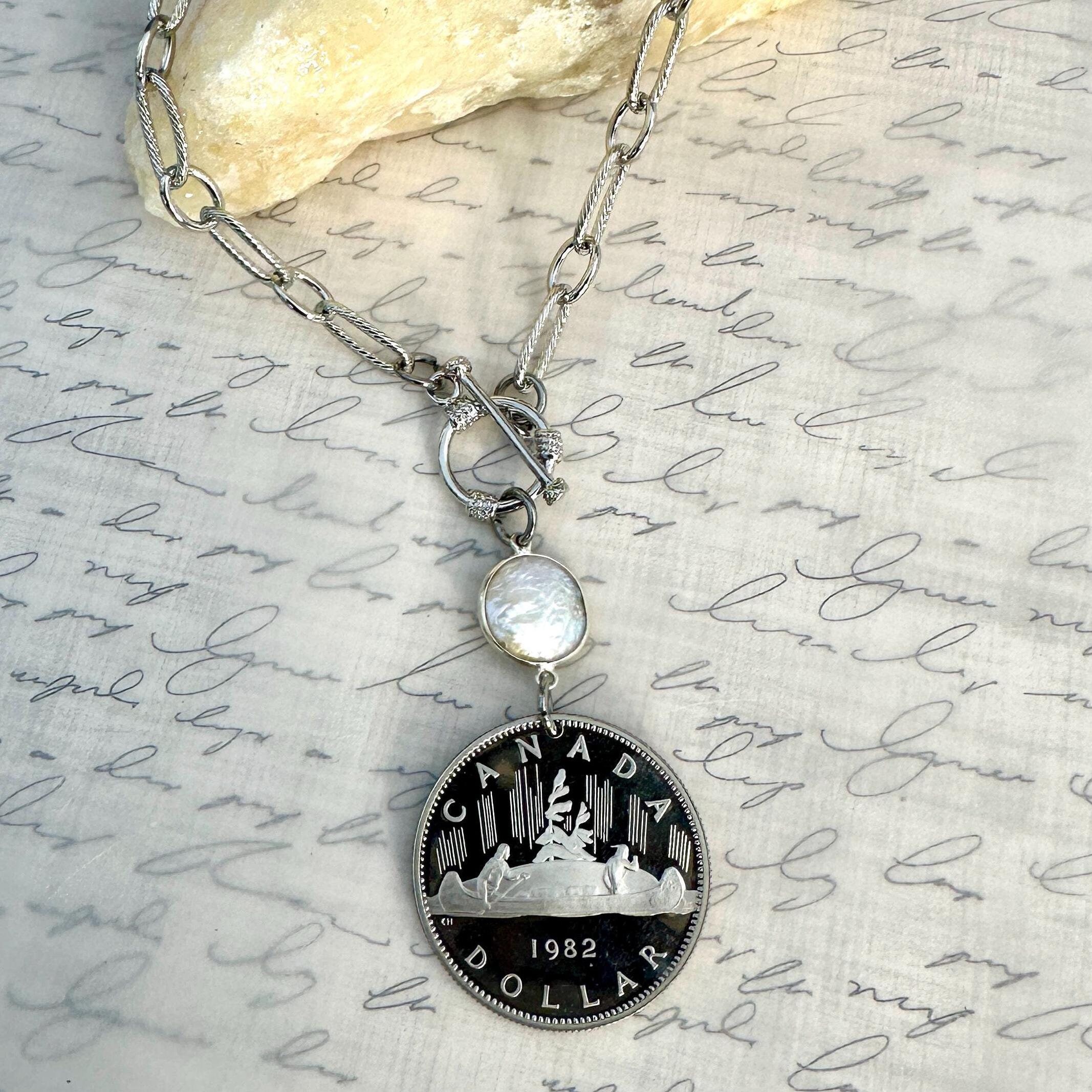 1982年カナダドル硬貨ネックレスペンダント。カヌー - Etsy 日本