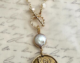 ヴィンテージ 1952年 フランス 50フラン硬貨 ネックレスペンダント