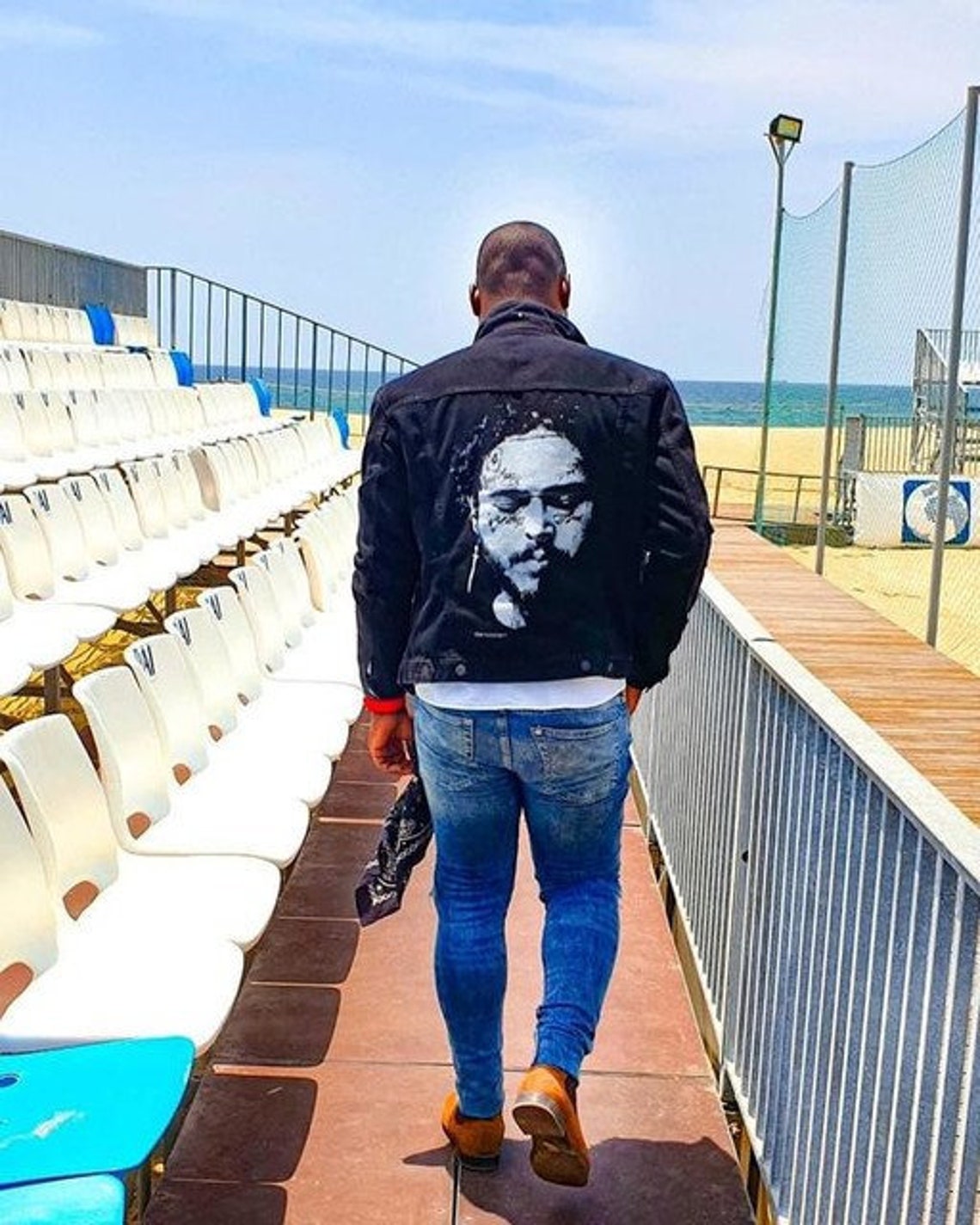 Post Malone Printed Denim Jacket Post Malone Black Jacket | Etsy