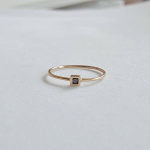 Square Black Diamond, 14K Solid Gold Ring (Rose, Yellow, White gold color body)