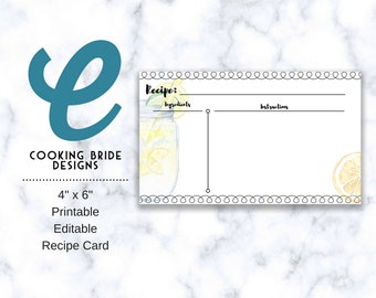recipe card 3 x 5 printable editable template pdf etsy
