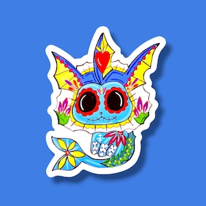 Water Evolution Calavera Sticker | Kawaii Fantasy Water Creature Vinyl Sticker | Colorful Folk Art | Casa De Kim