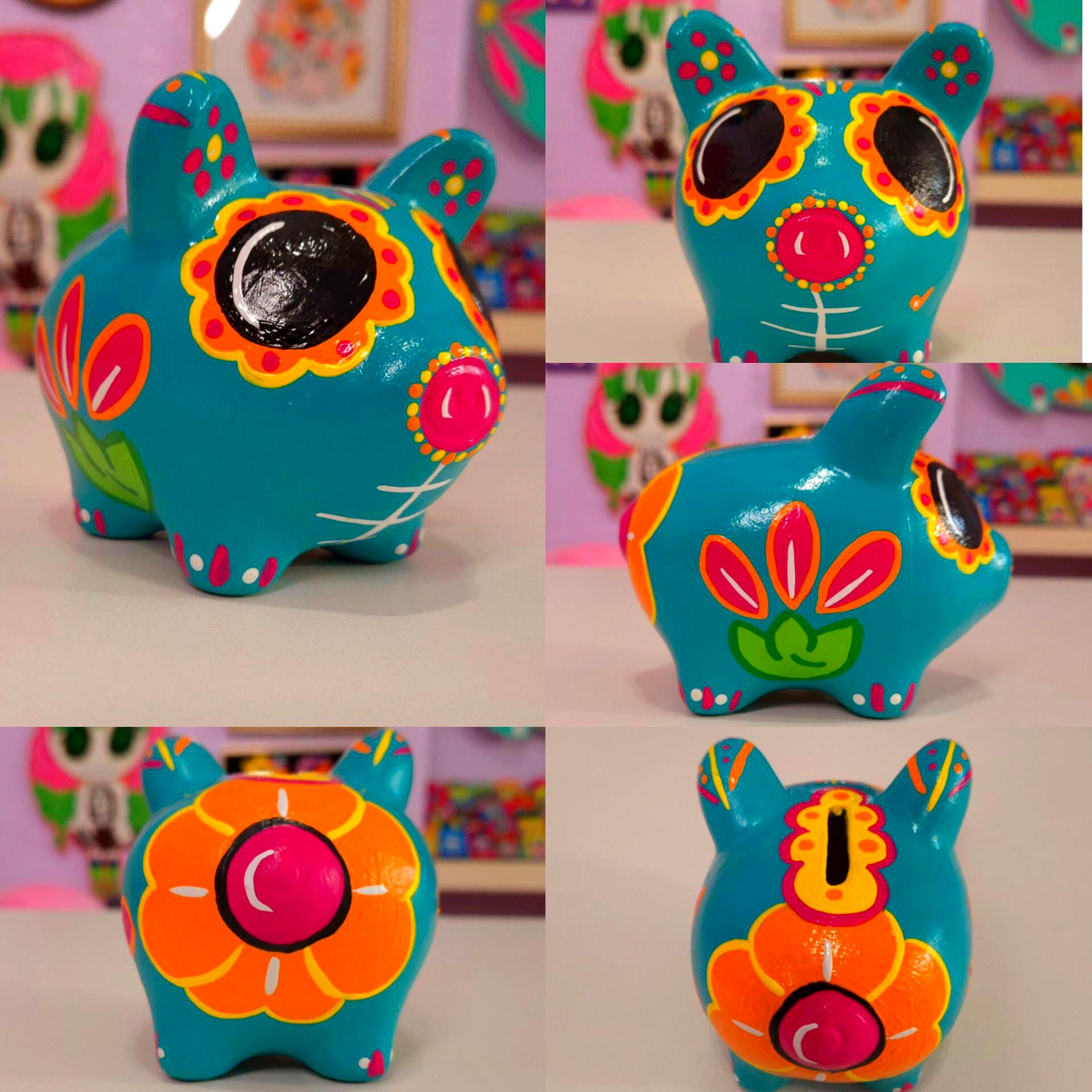 Hand-painted Mexican Ceramic Piggy Bank – Day of the Dead Folk Art