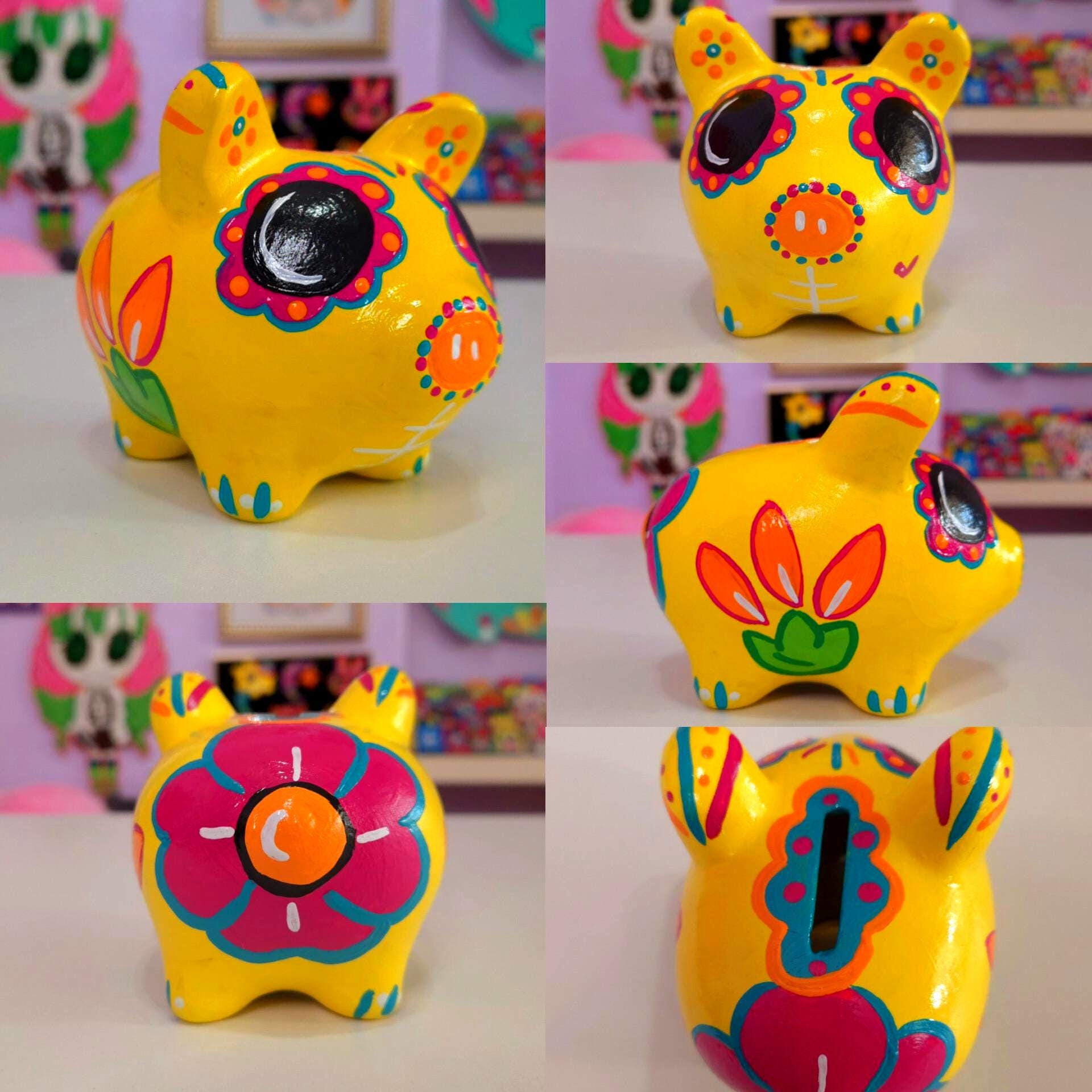 Hand-painted Mexican Ceramic Piggy Bank – Day of the Dead Folk Art