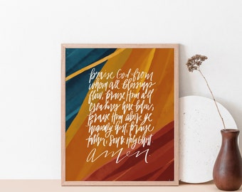 The Doxology | Praise God from whom all blessings flow | handlettered abstract print | christmas gift | holiday gift | theology lover gift