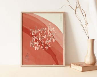 Redeeming love has been my theme print | Hymn Print | There is a fountain hymn | christmas gift | holiday gift | believer gift