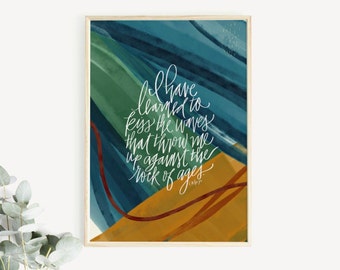 i have learned to kiss the wave | Spurgeon quote | handlettered print  | christmas gift | holiday gift | theology | housewarming gift