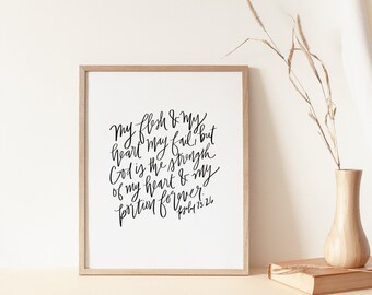 Psalm 73 | Scripture Print | my flesh and my heart may fail | encouragement gift | theology lover gift