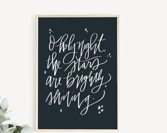 the stars are brightly shining | hand-lettered christmas print | christmas home decor | christmas hymns