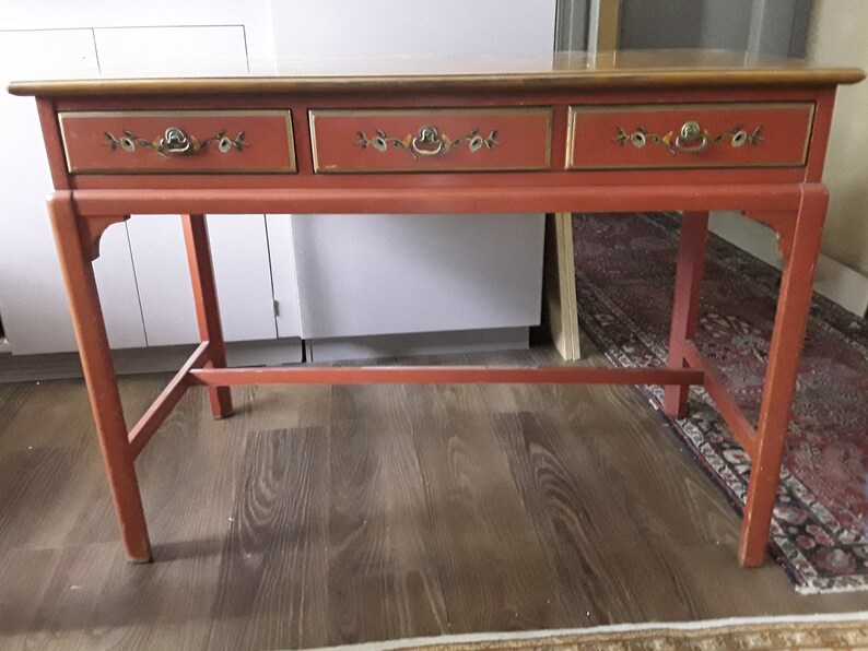 Solid Wood Desk Console Table With 2 Classic Hitchcock Style Etsy