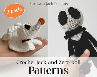 WZÓR / 2 sztuki / Wzory na szydełkowe lalki Jack i Zero w formacie PDF / Ręcznie robione na Halloween / Samouczek Amigurumi