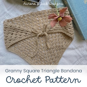 PATTERN / PDF Crochet Granny Square Bandana Pattern / Handmade Hair Accessory / Tutorial / Headband Scarf