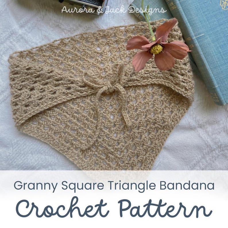 Classic Granny Square Triangle crochet bandana pattern listing photo by AuroraAndJack