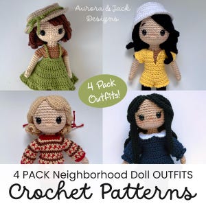PATTERN / 4 Pack / PDF Crochet ONLY Outfits Dress Up Neighborhood Doll Patterns / Toddler and Child Toy / Amigurumi Tutorial / Girl Toy Play