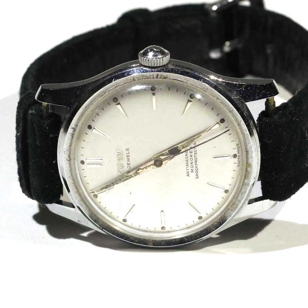 Vintage Tugaris Swiss Made Seventeen Jewels Antimagnetic Monorex Shock Protection Stainless Steel Wristwatch