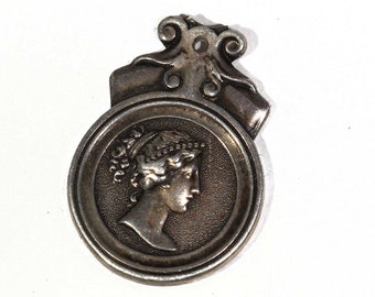 Antique Portrait of Liberty Greek Woman Pendant Charm Silver Award Medal