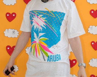 Vintage Classic 80s Aruba Caribbean Sign World Traveler Tee Shirt