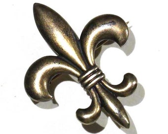 Vintage Fleur De Lis Sterling Gold Wash Gilt Silver Thick Antique Pin