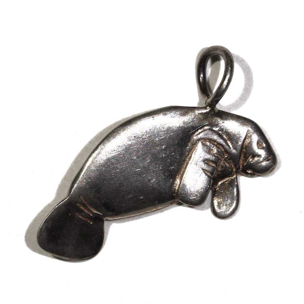 Vintage Manatee Under the Sea Sterling Sea Cow Florida Key West Silver Pendant