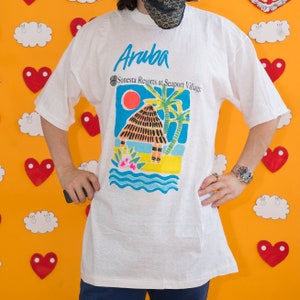 Vintage Classic 80s Sonesta Resorts at Seaport Village Aruba Caribbean Sign World Traveler Tee Shirt