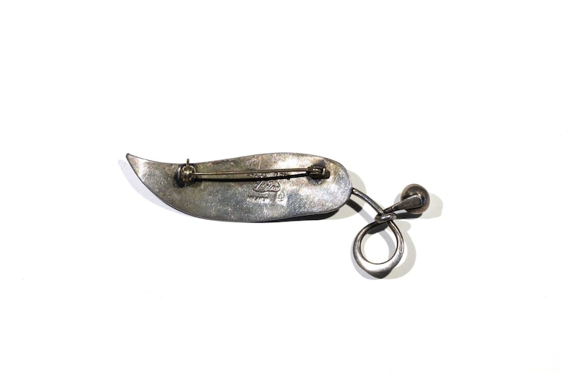 Vintage Large Delfino Taxco Mexico Eagle 3 Signed Pearl Sterling Silver Botanical Leaf Modernist Minimalist Scandinavian Style Brooch Pin