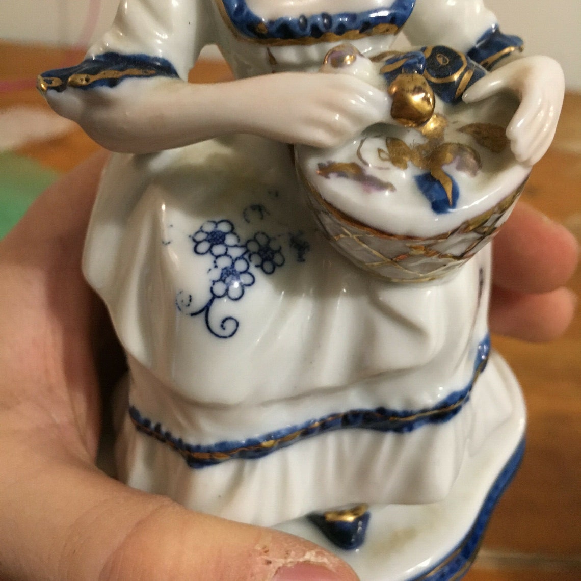 KPM Porcelain Figurine Woman with Flowers Basket Blue White Etsy