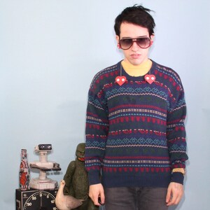 Vintage Sero Brand Green Blue Black Navy Red Christmas Aztec Jumper Crew Neck Sweater