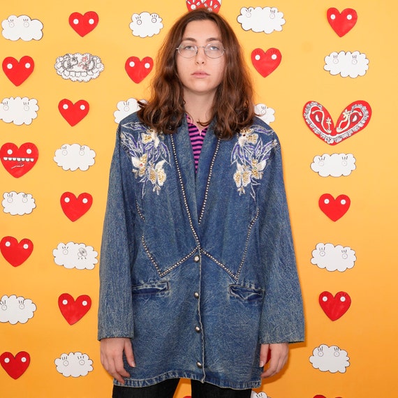 Vintage PRET Denim Blue Jeans Button up Jacket With Beading - Etsy