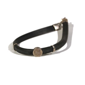 Vintage Black Rubber Sterling Silver Round Charm and Spacers Bracelet