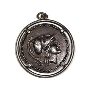 Vintage Sterling Silver Double Sided Coin Greek Mythology Gladiator Pegasus Winged Horse Floating Round Amulet Pendant