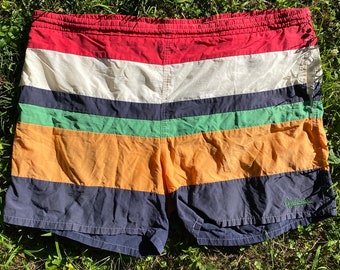 Rare Givenchy Activewear Swim Shorts Trunks Rainbow Stripe Coral Red White Navy Blue Mustard Yellow Green Designer Swim Wear