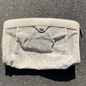 Vintage Gucci Monedero Embrague Recubierto Lona Cuero Beige GG con Rojo Verde 904-02-501