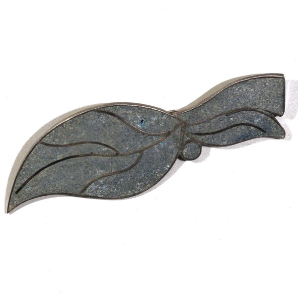 Vintage Taxco Mexico MB 950 Silver Crushed Blue Stone Inlay Leaf Vines and Berries Brooch Pin