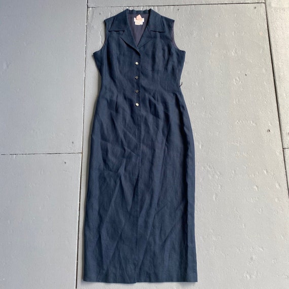 Vintage 1940s 40s Navy Blue Drop Down Maxi V Cut … - image 1