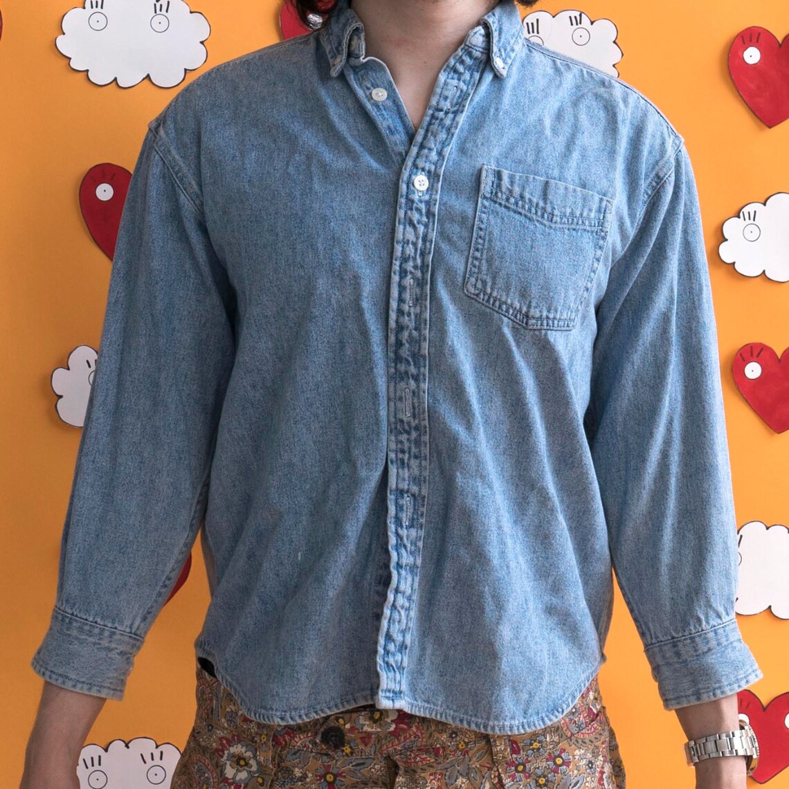 90'S GAP Vintage Long Sleeve Button-Down Denim Shirt, Men's XL cotton blue type Vintage Second Hand