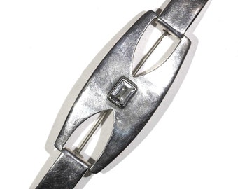 Rare Large TC-137 Taxco Mexico Sterling Silver Modernist Minimalist Open Topaz Designer Pin
