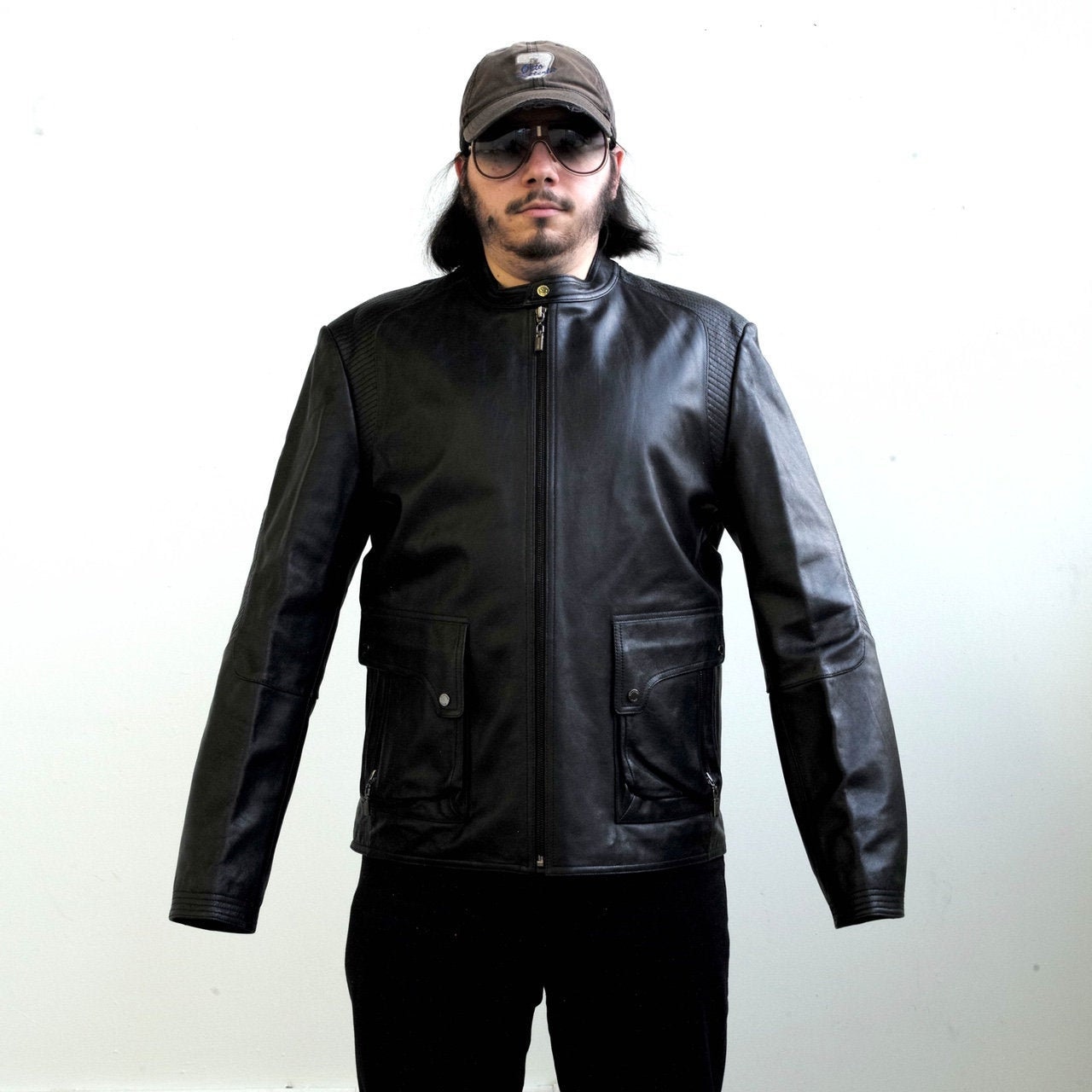 SALLY&JOHN レザージャケット Vintage Sally & John Soft Black Leather Motorcycle Zip up Leather