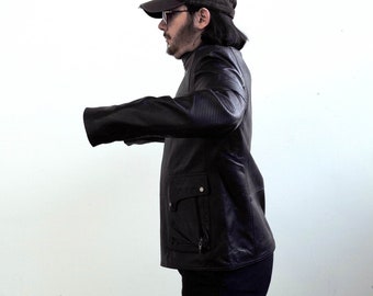 Vintage Sally & John Soft Black Leather Motorcycle Zip up Leather