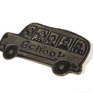Vintage EFS Save The Children Sterling School Bus Driver And Kids Brooch Pin