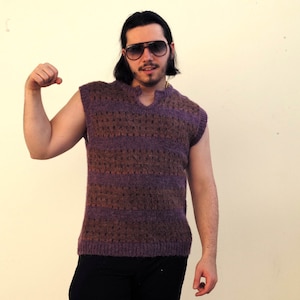 Vintage Vaggie Italy Lilac Purple Muted Green Mustard Knit Sweater Vest
