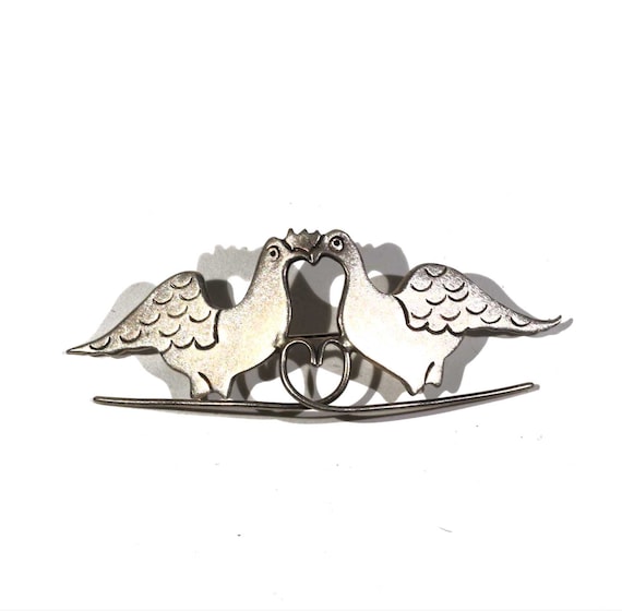 Vintage Loving Kissing Dove Hearts Valentines Day Mexico Sterling